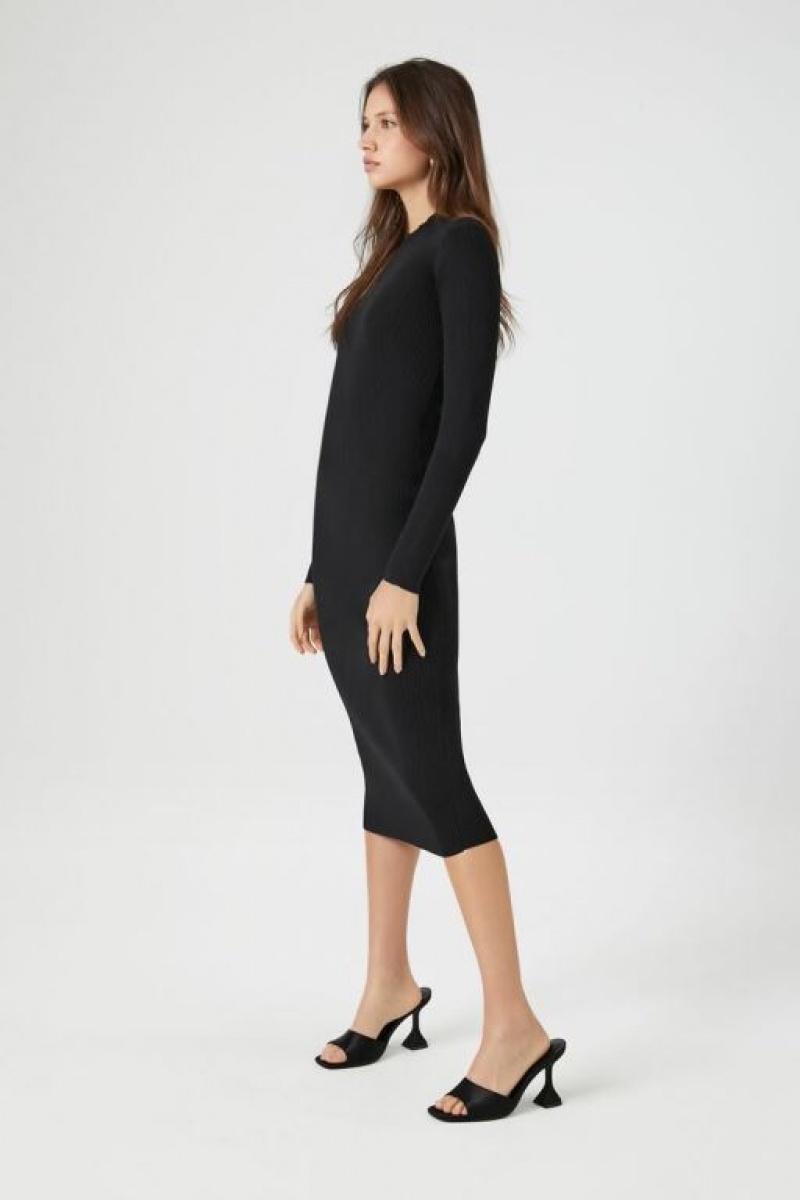 Vestido Forever 21 Long Sleeve Midi Mujer Negras | gSZk1BWOtI2