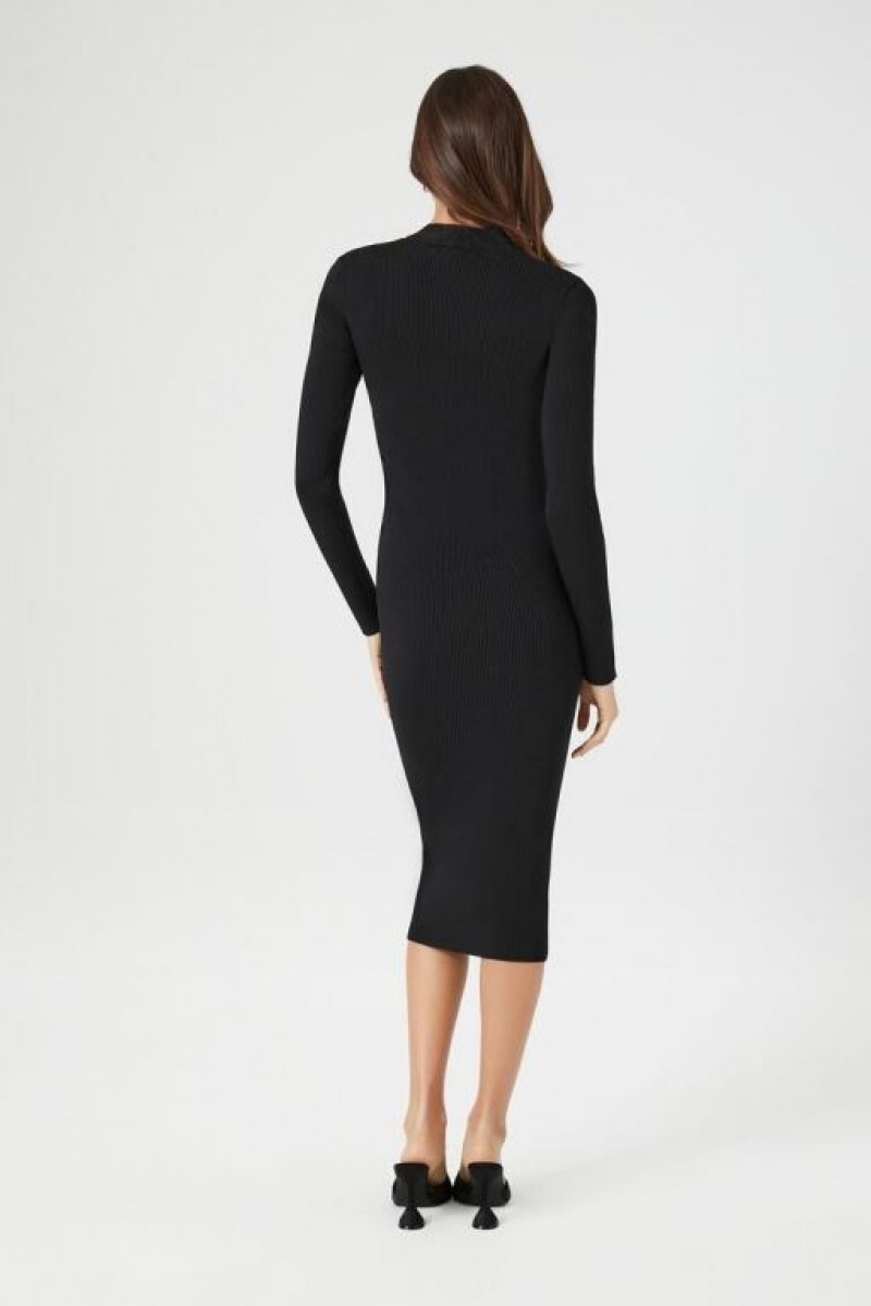 Vestido Forever 21 Long Sleeve Midi Mujer Negras | gSZk1BWOtI2