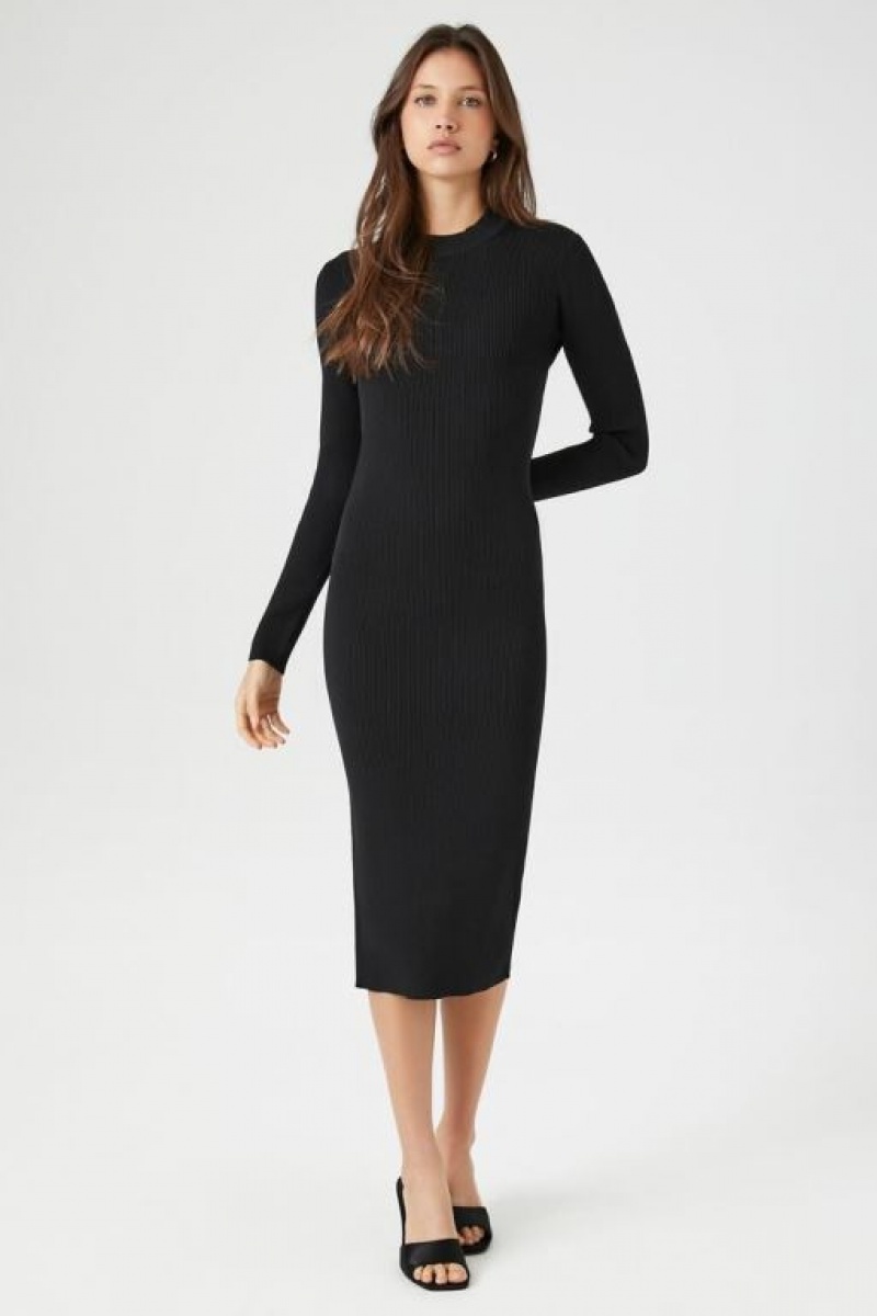 Vestido Forever 21 Long Sleeve Midi Mujer Negras | gSZk1BWOtI2