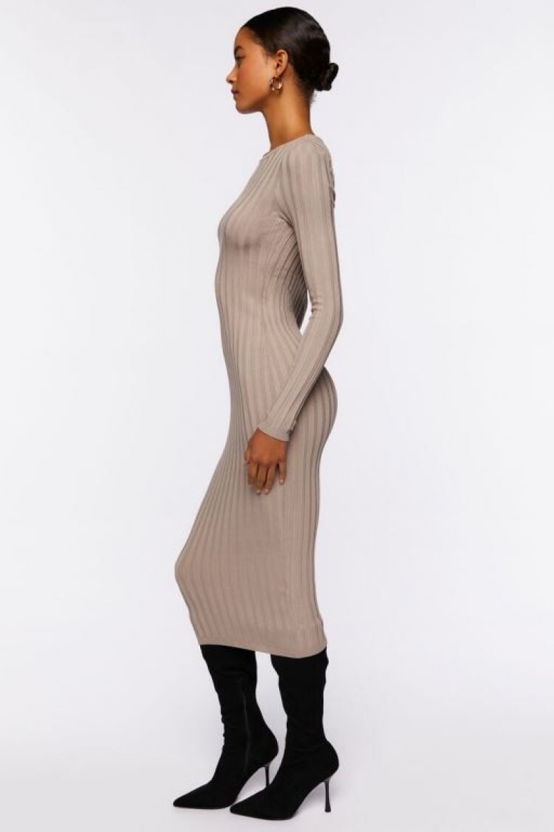 Vestido Forever 21 Long Sleeve Midi Mujer Gris | yUUGSzCmsZK