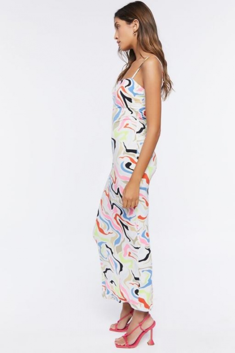 Vestido Forever 21 Marble Print Midi Cami Mujer Blancas Multicolor | YULBG0rKh41