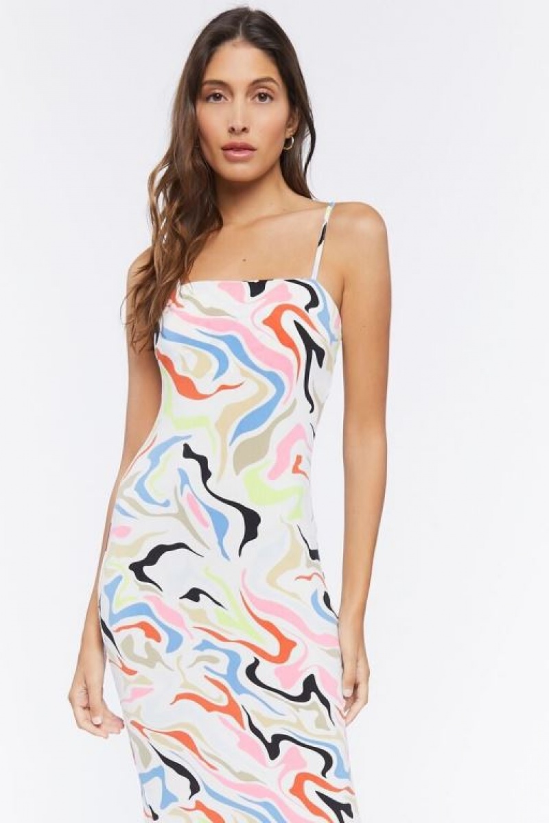 Vestido Forever 21 Marble Print Midi Cami Mujer Blancas Multicolor | YULBG0rKh41