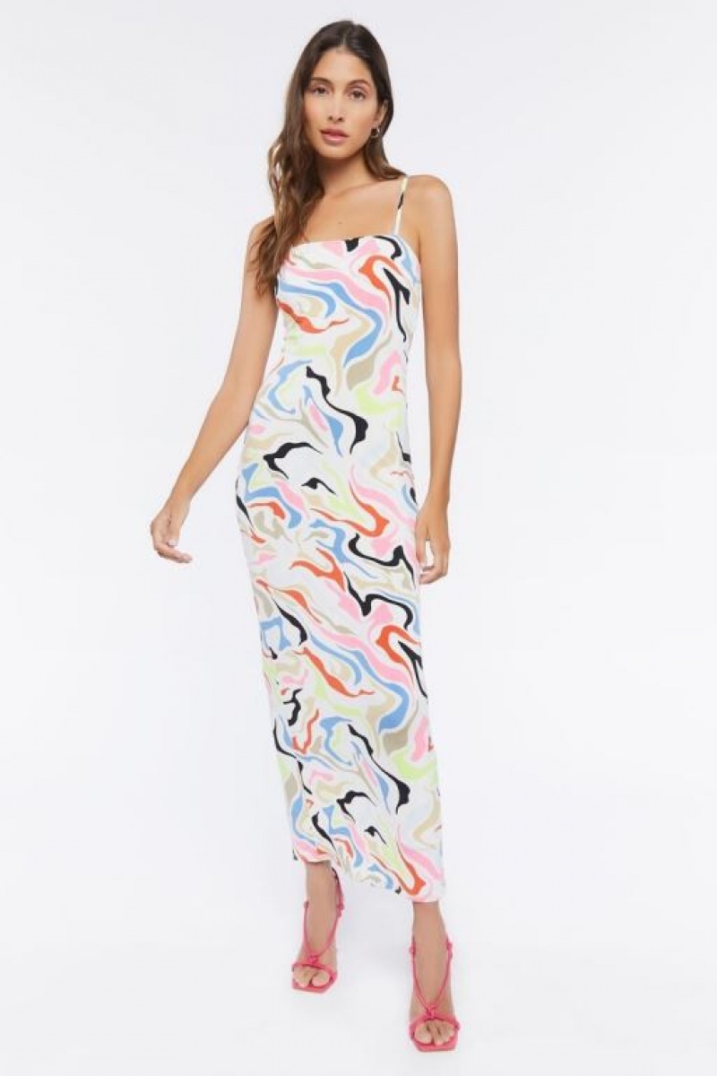 Vestido Forever 21 Marble Print Midi Cami Mujer Blancas Multicolor | YULBG0rKh41