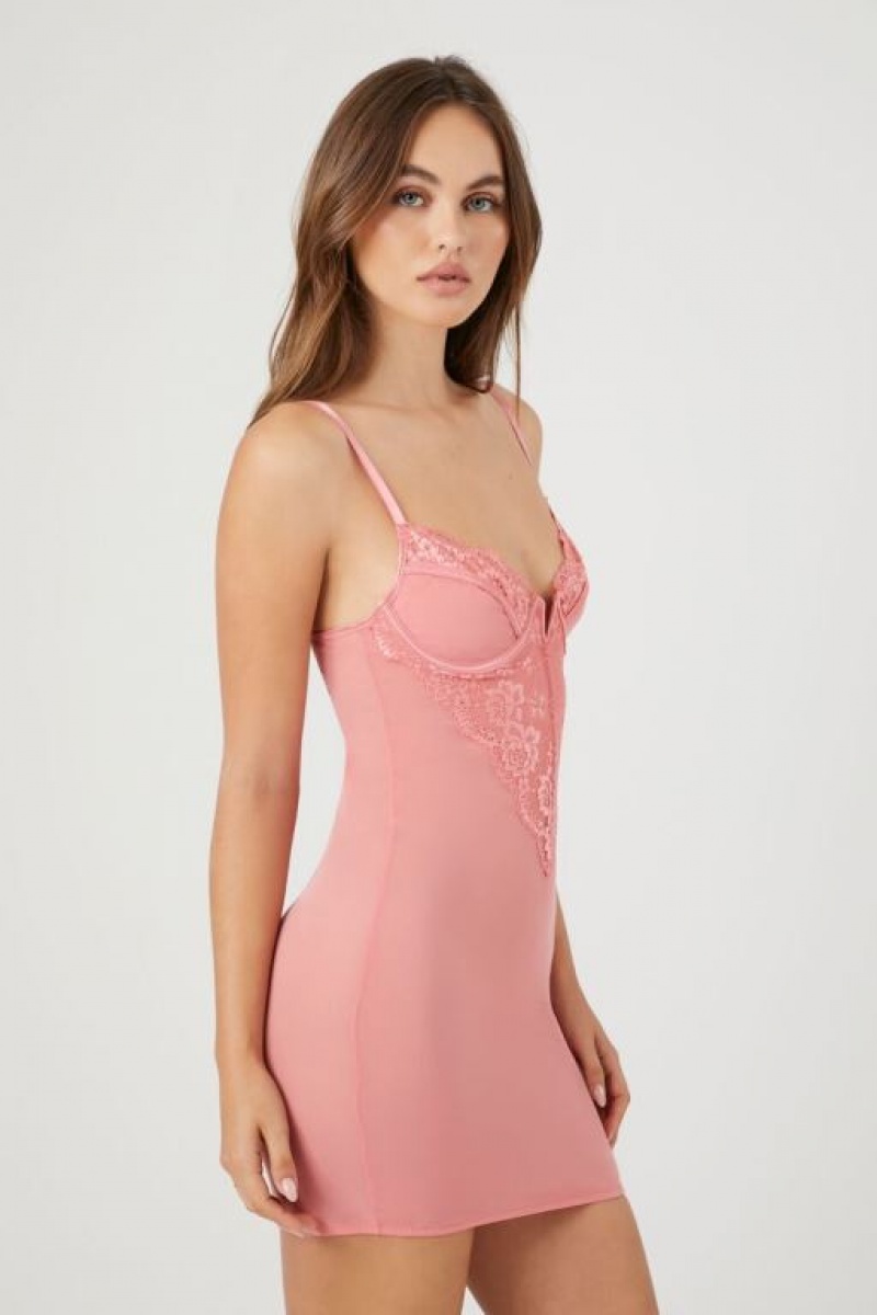 Vestido Forever 21 Mesh Lace Trim Lingerie Slip Mujer Peachy Cheeks | DcwoTx7uhuS