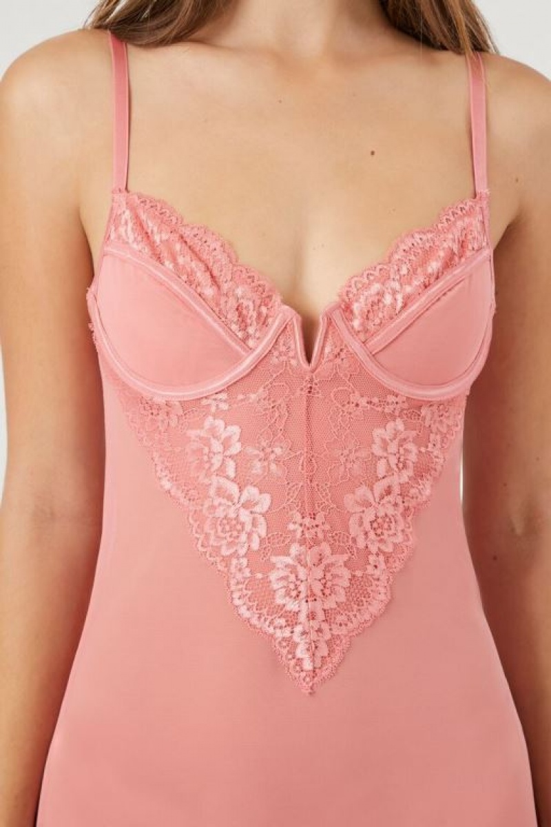 Vestido Forever 21 Mesh Lace Trim Lingerie Slip Mujer Peachy Cheeks | DcwoTx7uhuS