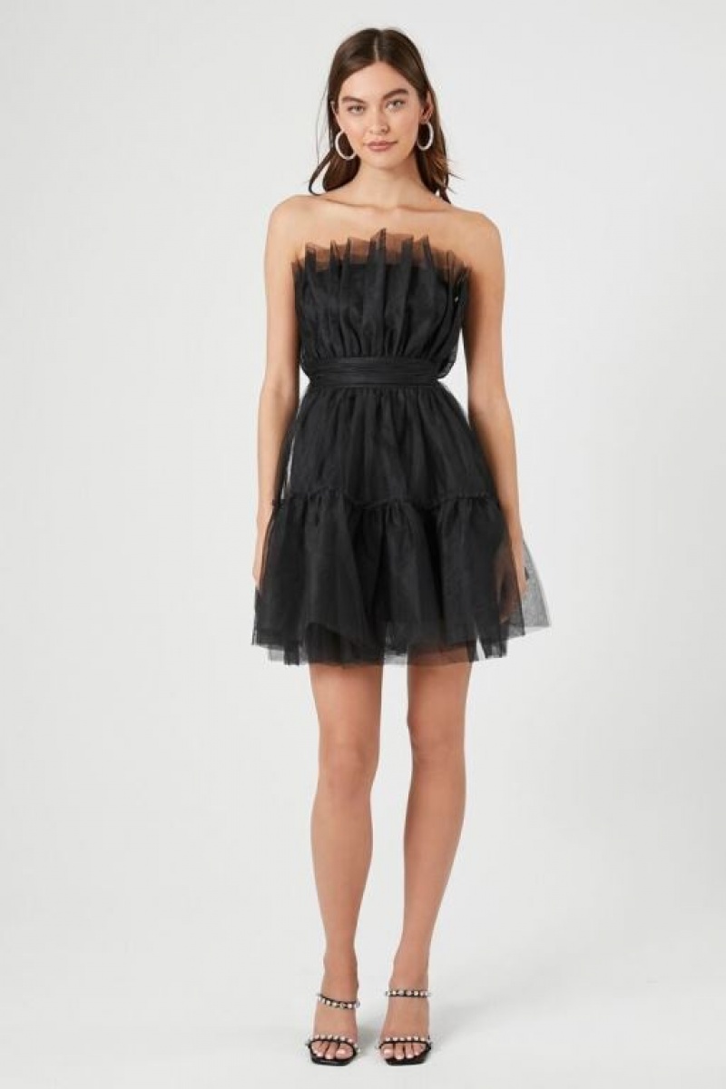 Vestido Forever 21 Mesh Strapless Mini Mujer Negras | hKsXILVwhrx