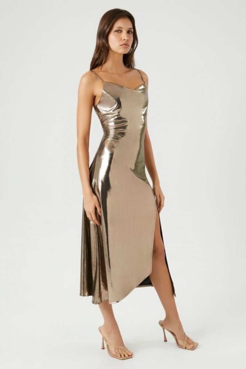 Vestido Forever 21 Metallic Cowl Neck Midi Mujer Gris | dgQIgpcBf7A