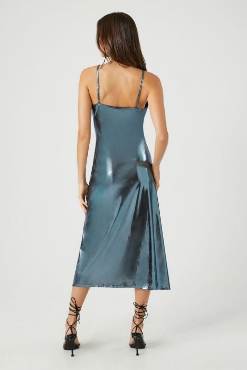 Vestido Forever 21 Metallic Cowl Neck Midi Mujer Azules Claro | e8VbKkC2Alp