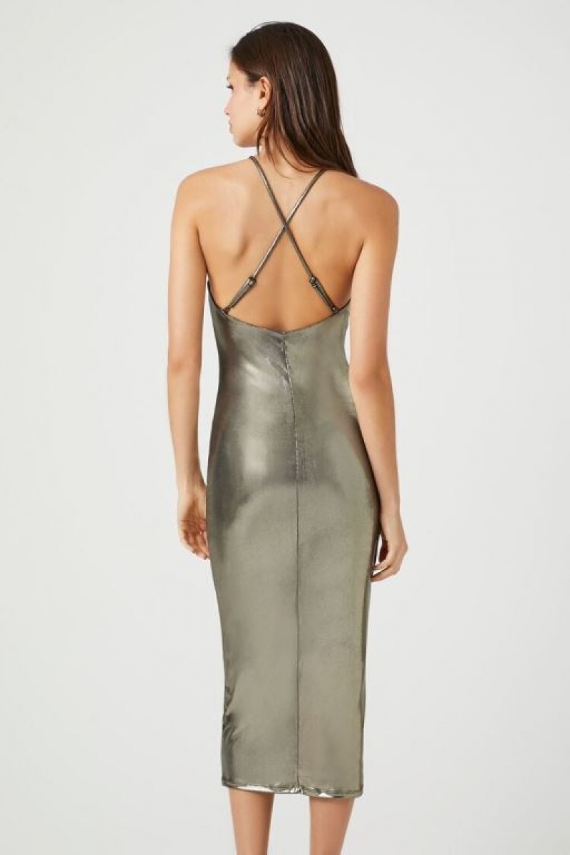 Vestido Forever 21 Metallic Halter Midi Slip Mujer Doradas | Xnn08Dg2KYL