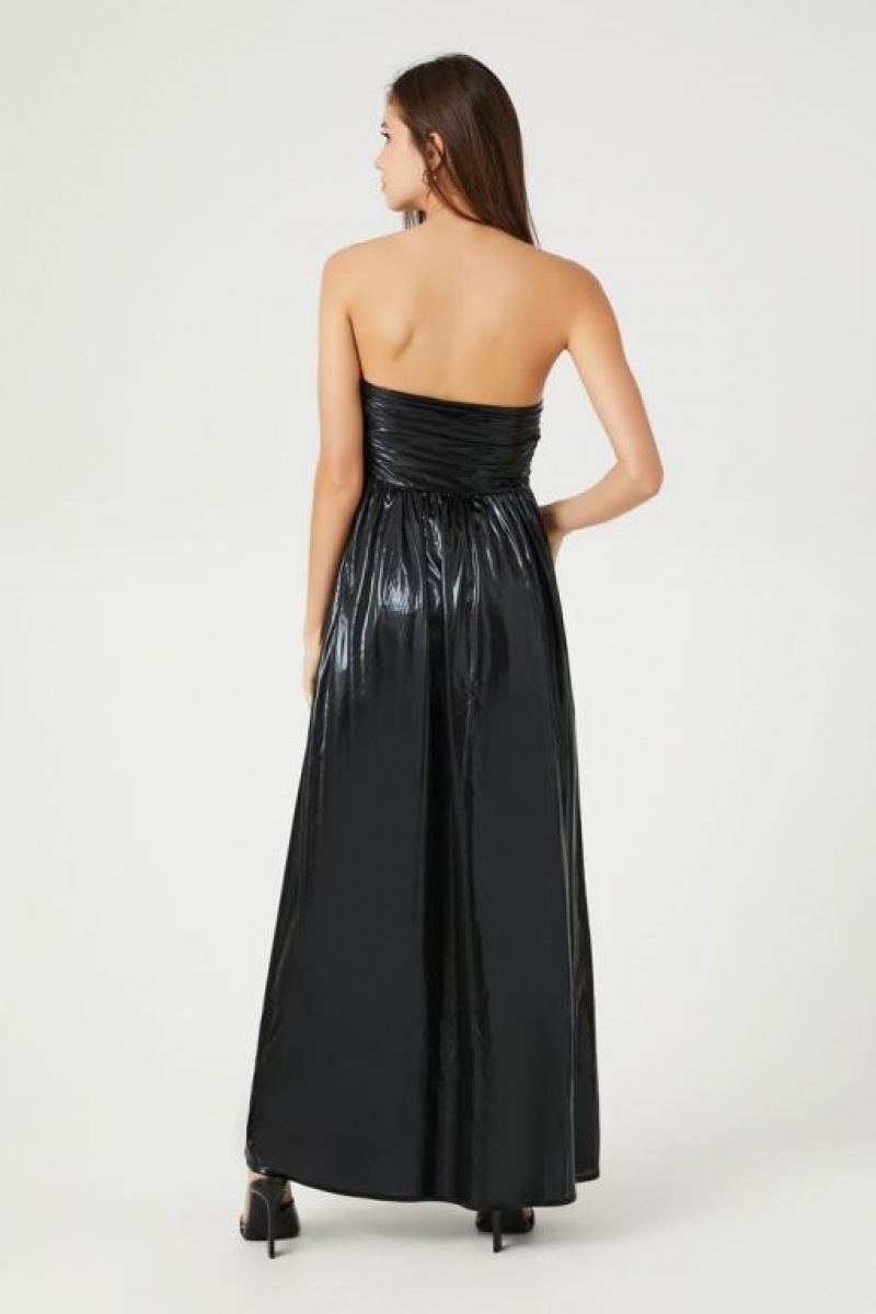 Vestido Forever 21 Metallic Ruched Strapless Midi Mujer Negras | eDhPFvqcKFk