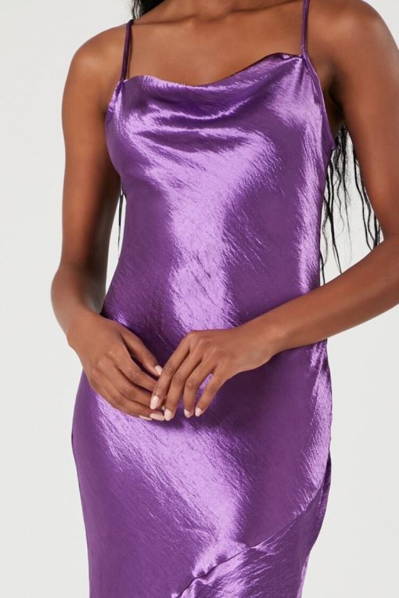 Vestido Forever 21 Metallic Satin Midi Slip Mujer Moradas | e94Jbv3wJVt