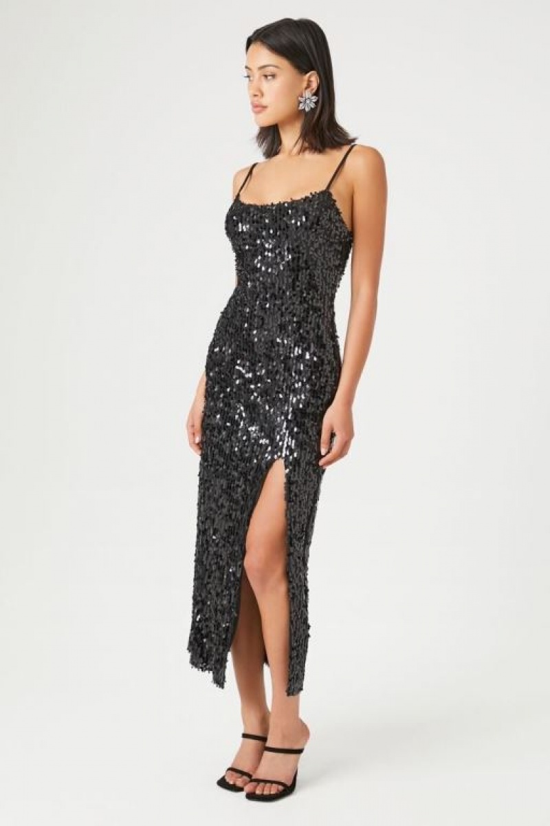 Vestido Forever 21 Metallic Sequin Midi Mujer Negras Negras | XSgosVg0aAP