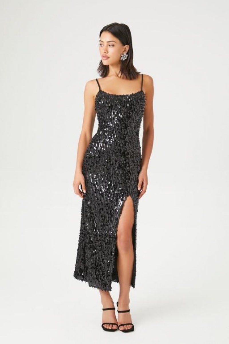 Vestido Forever 21 Metallic Sequin Midi Mujer Negras Negras | XSgosVg0aAP