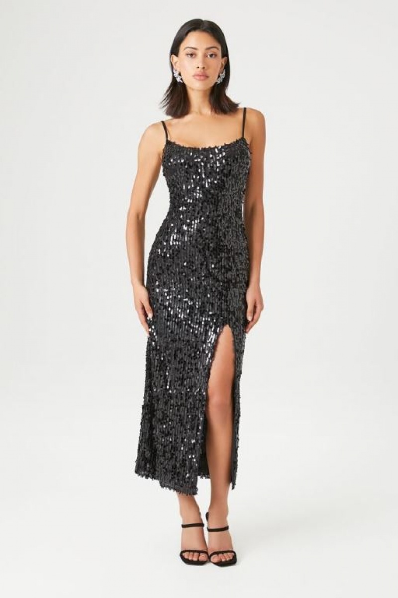 Vestido Forever 21 Metallic Sequin Midi Mujer Negras Negras | XSgosVg0aAP