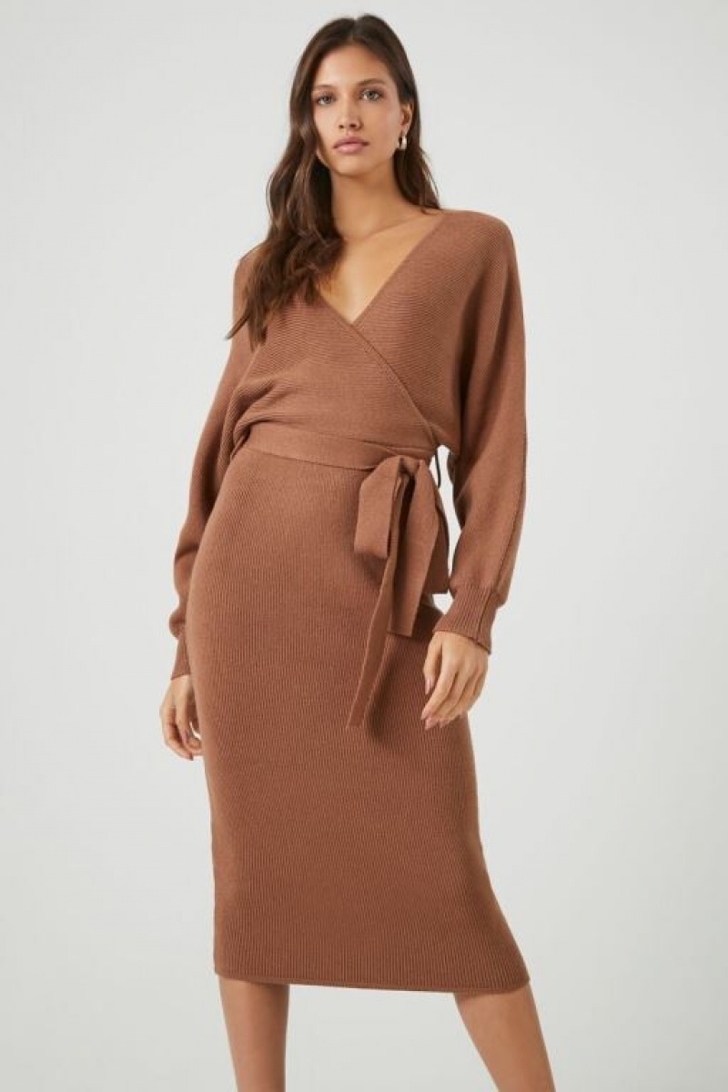 Vestido Forever 21 Midi Wrap Mujer Praline | CPSZSUsNydY