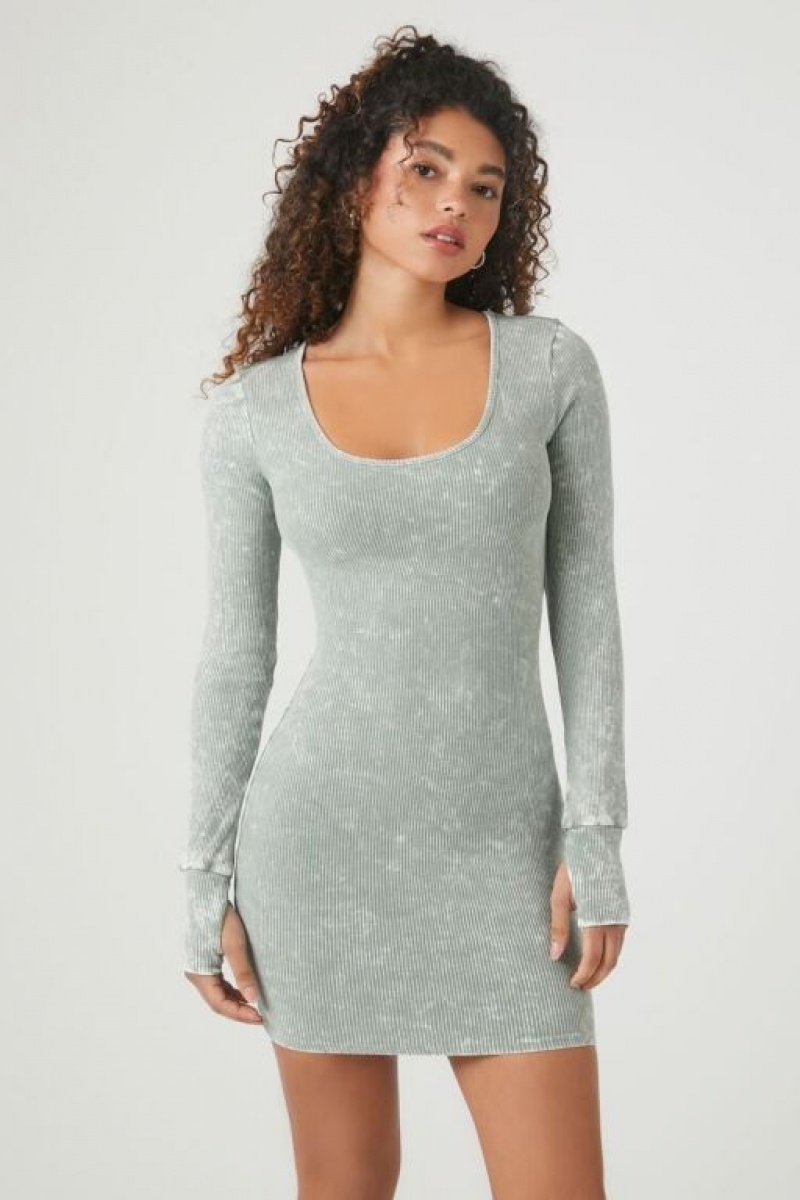 Vestido Forever 21 Mineral Wash Bodycon Mini Mujer Verde | V2EXpvsOnzs