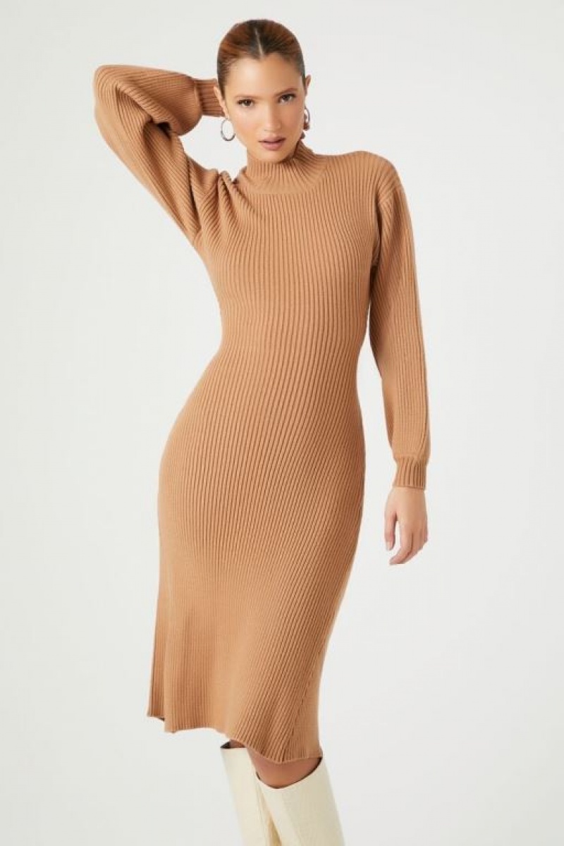 Vestido Forever 21 Mock Neck Midi Mujer Carob | EUZPuRg1SQ8