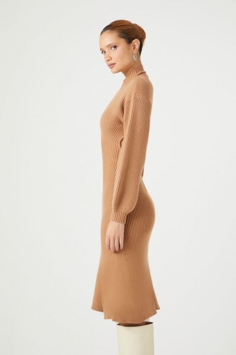 Vestido Forever 21 Mock Neck Midi Mujer Carob | EUZPuRg1SQ8