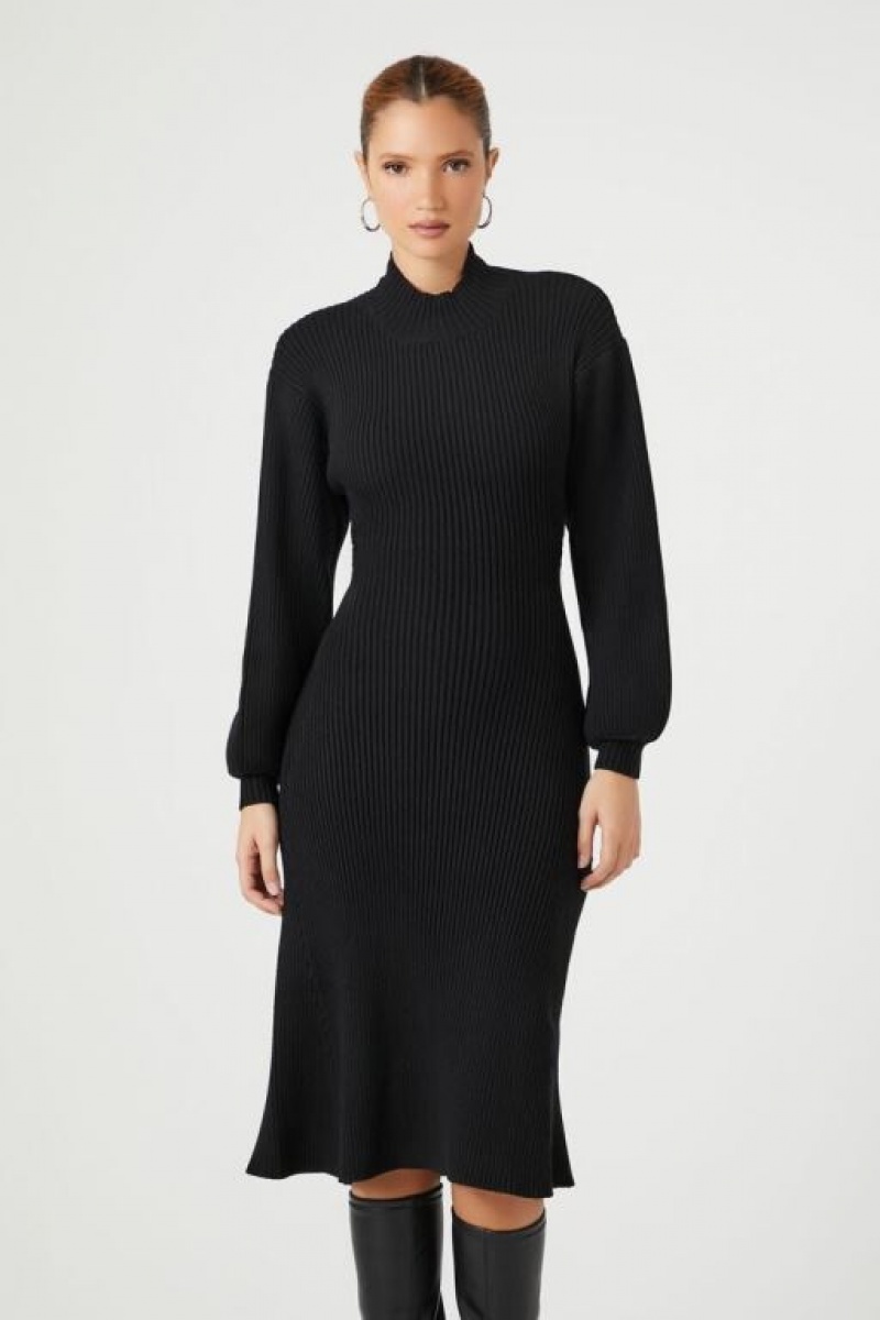 Vestido Forever 21 Mock Neck Midi Mujer Negras | UsG7eBSXrxD