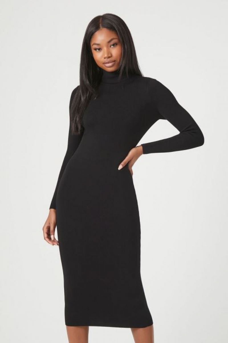 Vestido Forever 21 Mock Neck Midi Mujer Negras | uPvtKDMaDgV