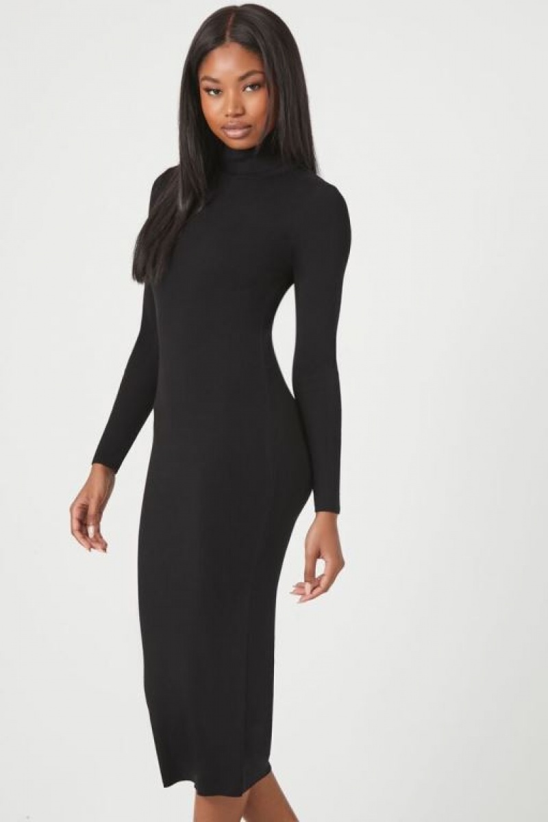 Vestido Forever 21 Mock Neck Midi Mujer Negras | uPvtKDMaDgV