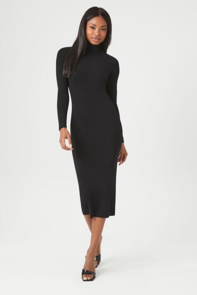 Vestido Forever 21 Mock Neck Midi Mujer Negras | uPvtKDMaDgV