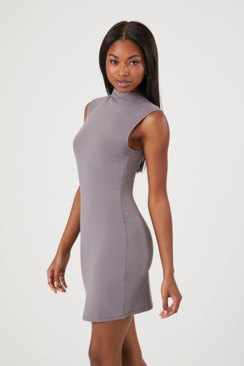 Vestido Forever 21 Mock Neck Mini Mujer Gris | U8EIlGkR7Rh