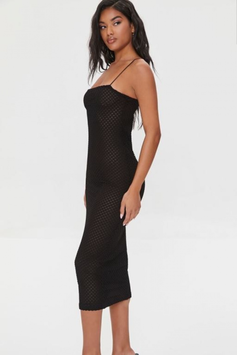 Vestido Forever 21 Netted Bodycon Midi Mujer Negras | QMZcdhrFaZa