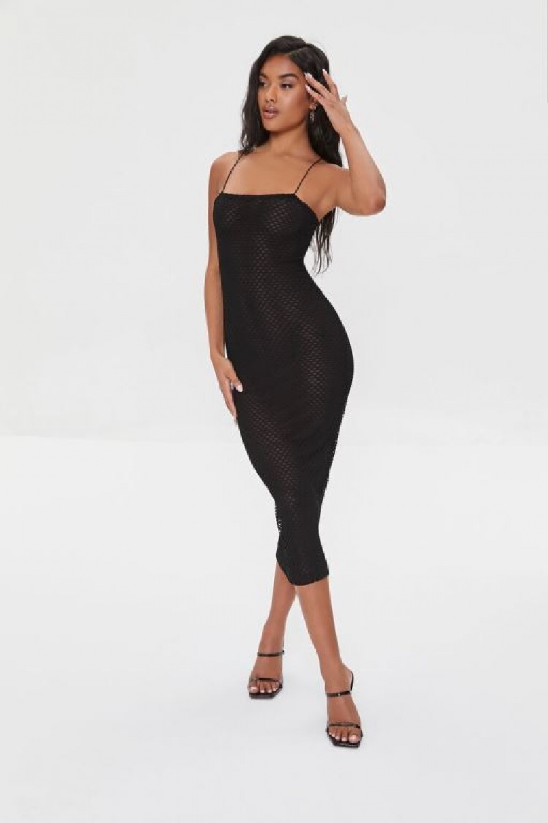 Vestido Forever 21 Netted Bodycon Midi Mujer Negras | QMZcdhrFaZa