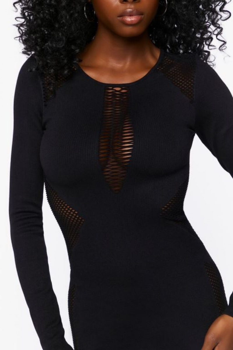 Vestido Forever 21 Netted Mesh Cutout Mini Mujer Negras | UdUVfi3R8zV