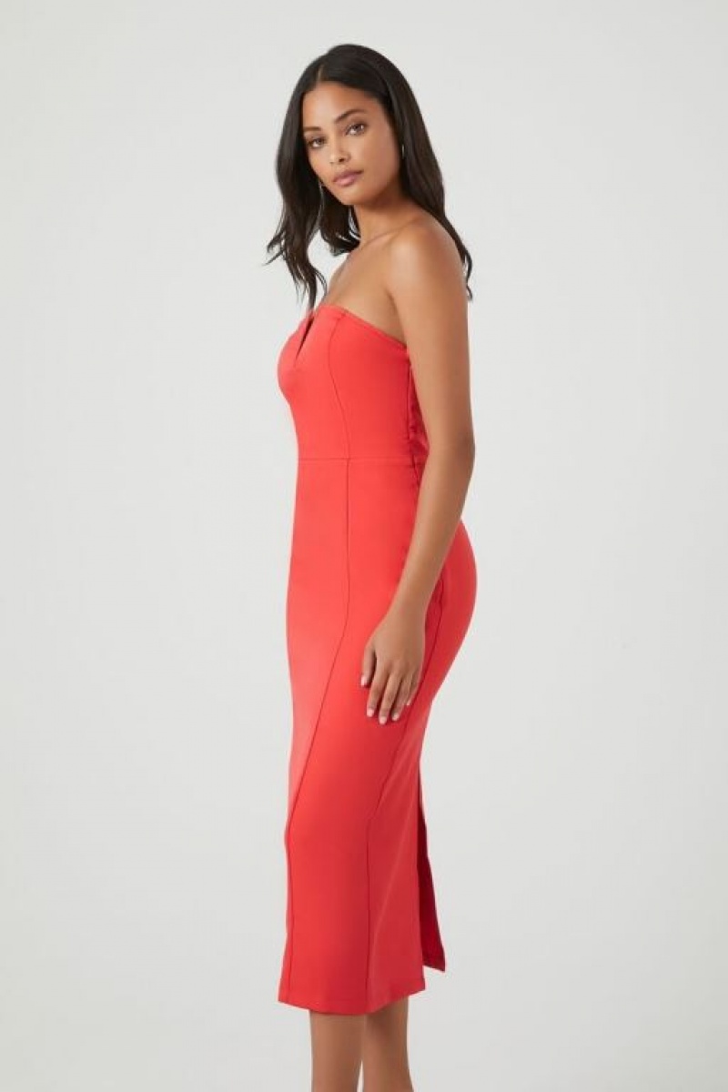 Vestido Forever 21 Notched Tube Midi Mujer Rojas | v4zzfIjNPFR