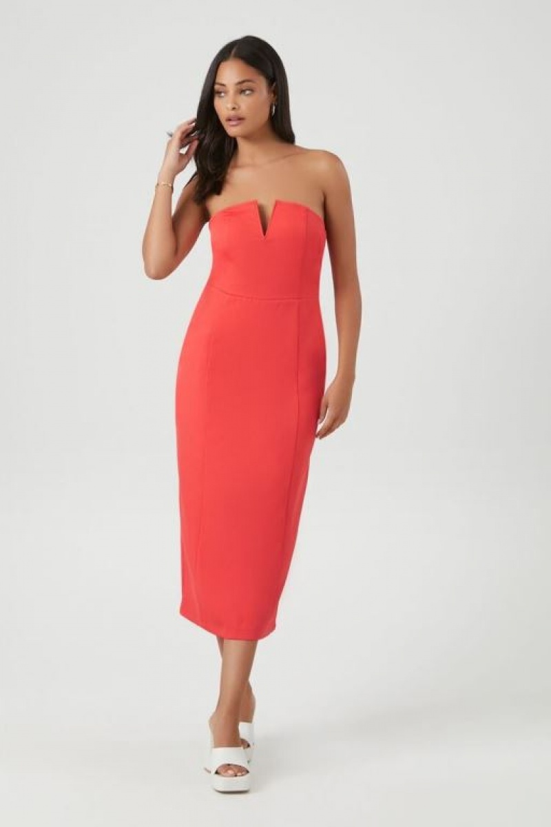 Vestido Forever 21 Notched Tube Midi Mujer Rojas | v4zzfIjNPFR