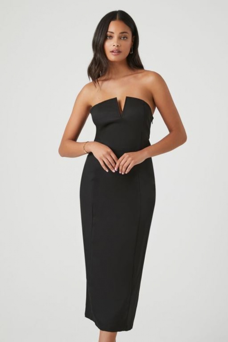 Vestido Forever 21 Notched Tube Midi Mujer Negras | iFf5yJFLtJ8