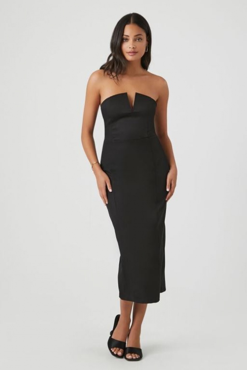 Vestido Forever 21 Notched Tube Midi Mujer Negras | iFf5yJFLtJ8