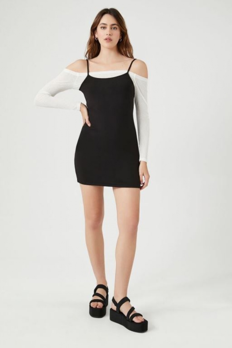 Vestido Forever 21 Off The Shoulder Cami Combo Mujer Negras Blancas | jJEntHVxCMa