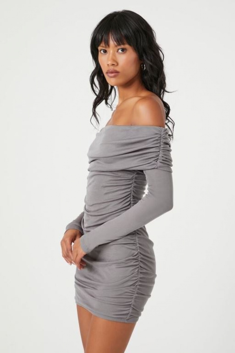 Vestido Forever 21 Off The Shoulder Foldover Mini Mujer Gris Oscuro | pRwN9qOzsRI