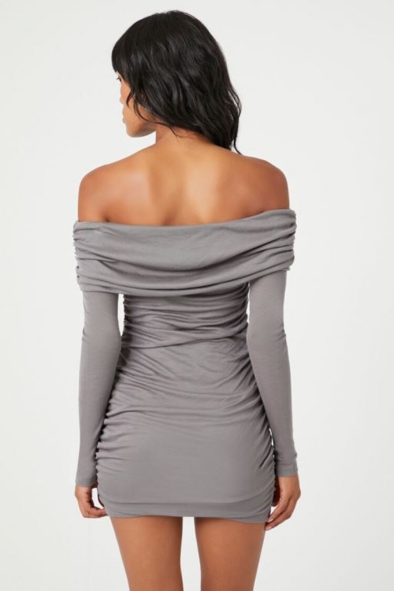 Vestido Forever 21 Off The Shoulder Foldover Mini Mujer Gris Oscuro | pRwN9qOzsRI