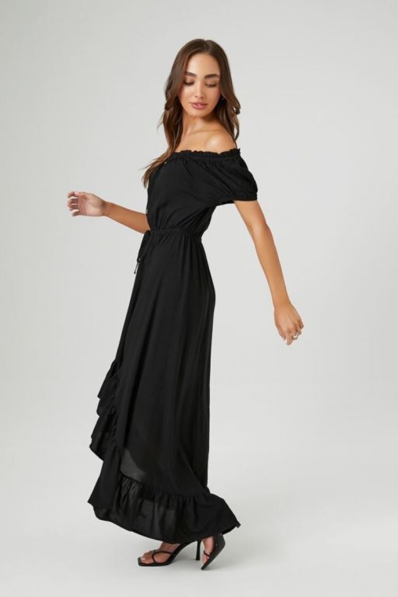 Vestido Forever 21 Off The Shoulder High Low Mujer Negras | 9J1HGinko0j