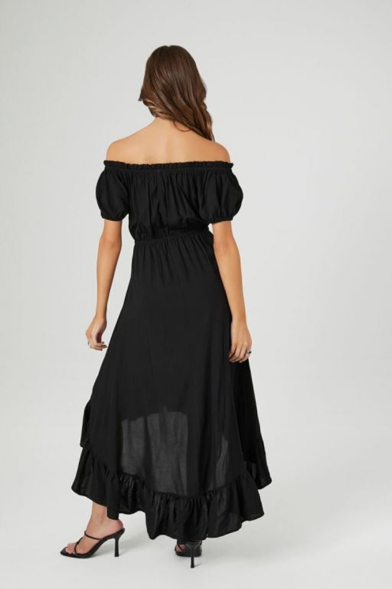 Vestido Forever 21 Off The Shoulder High Low Mujer Negras | 9J1HGinko0j