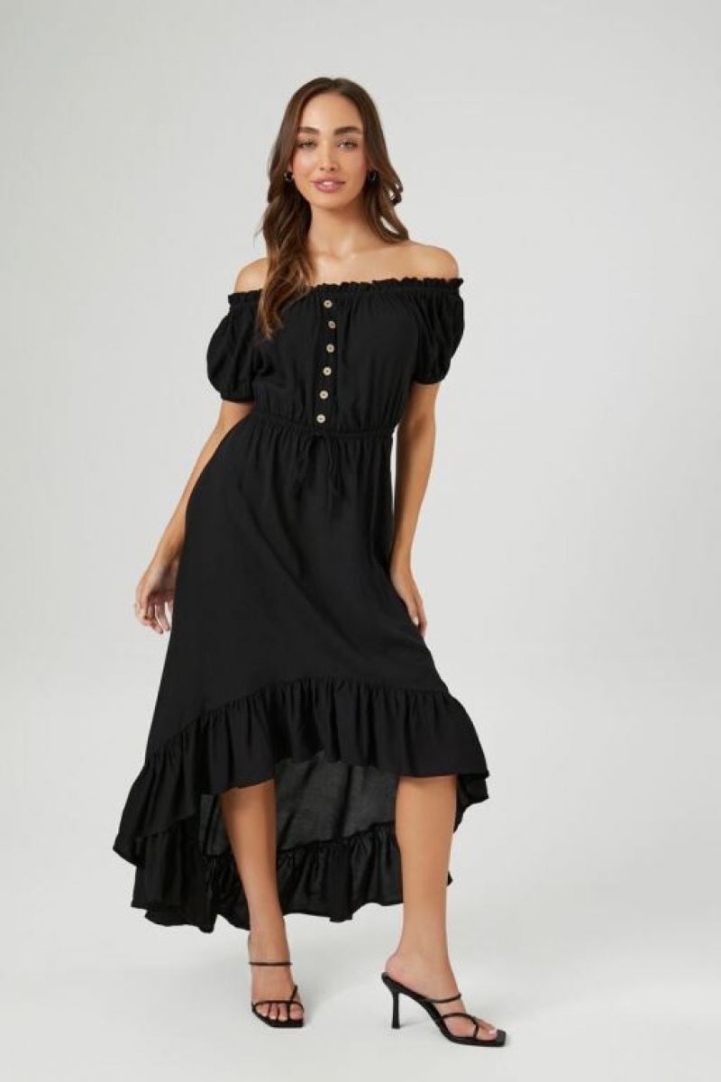 Vestido Forever 21 Off The Shoulder High Low Mujer Negras | 9J1HGinko0j