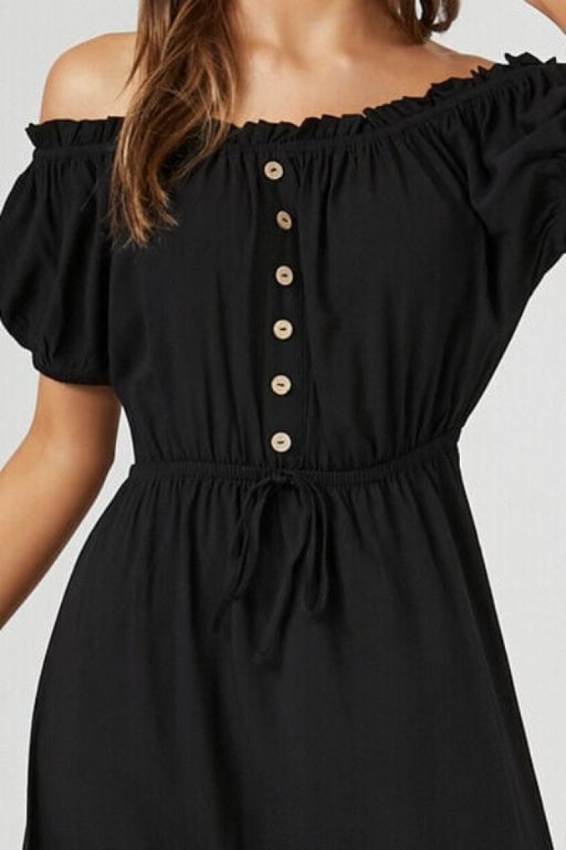 Vestido Forever 21 Off The Shoulder High Low Mujer Negras | 9J1HGinko0j