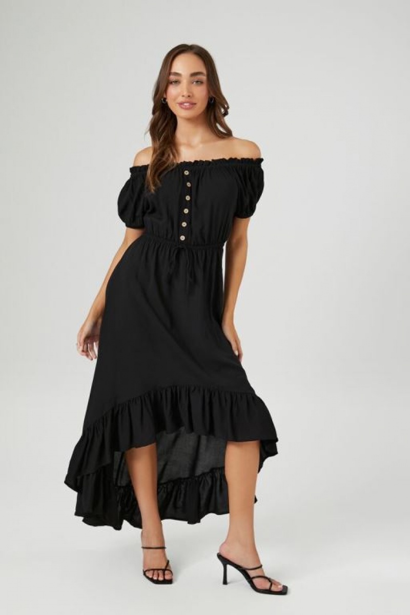 Vestido Forever 21 Off The Shoulder High Low Mujer Negras | iJI5nQ7EVc9