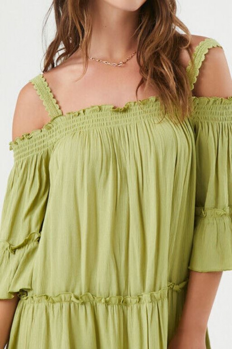 Vestido Forever 21 Off The Shoulder Mini Mujer Verde Oliva | q3RktGyxOKB