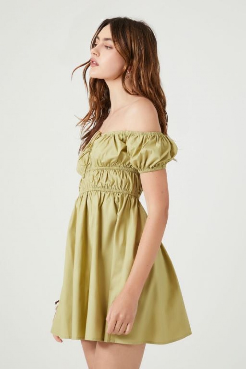 Vestido Forever 21 Off The Shoulder Mini Mujer Verde Oliva | eCMsKE4Lbpl