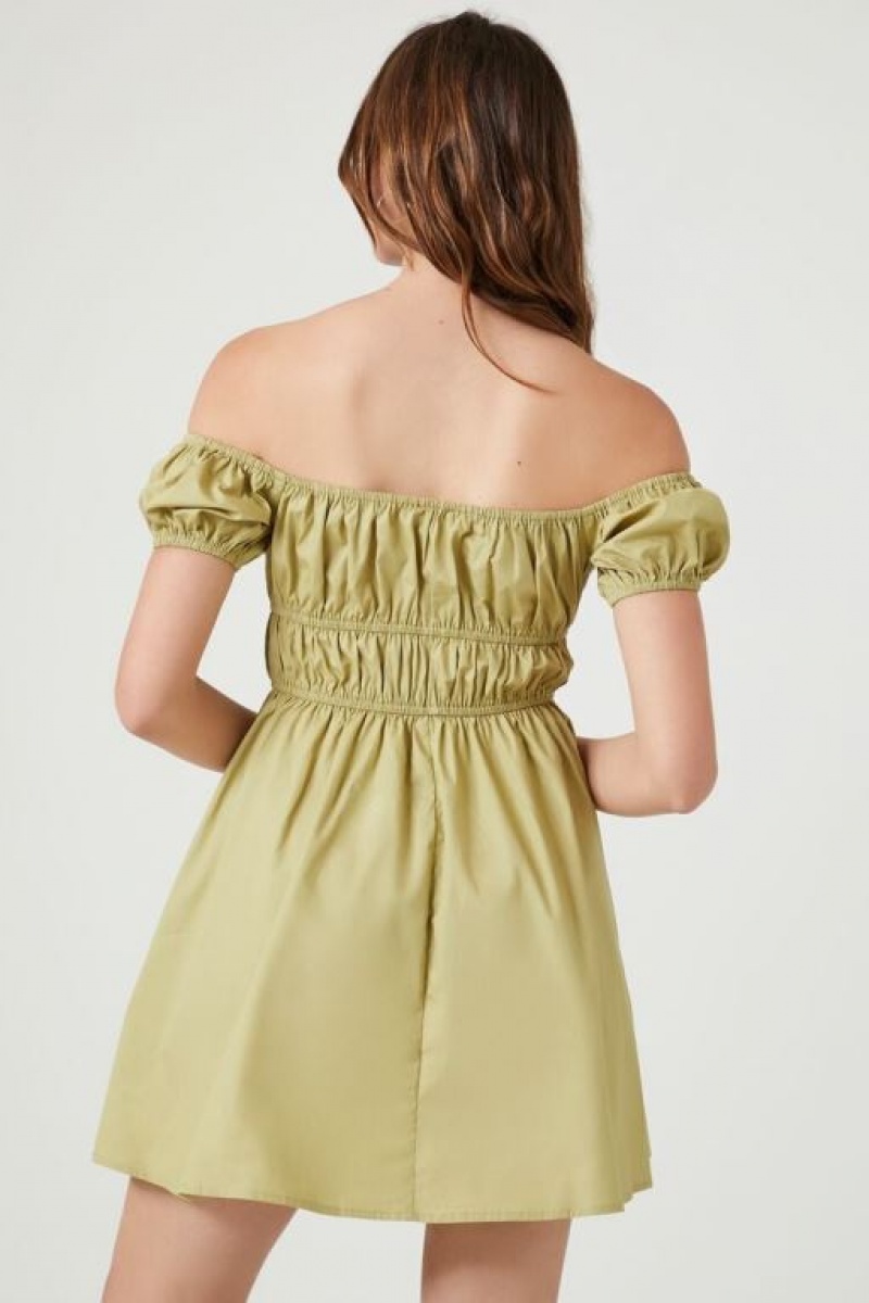 Vestido Forever 21 Off The Shoulder Mini Mujer Verde Oliva | eCMsKE4Lbpl