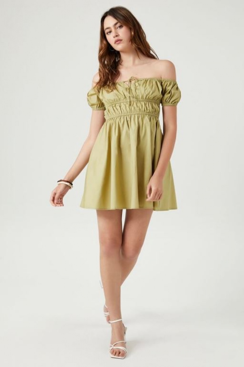 Vestido Forever 21 Off The Shoulder Mini Mujer Verde Oliva | eCMsKE4Lbpl