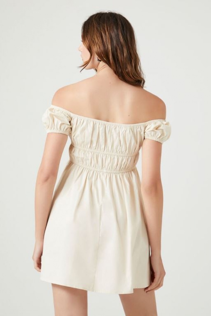 Vestido Forever 21 Off The Shoulder Mini Mujer Beige | eK0AfWucxwy