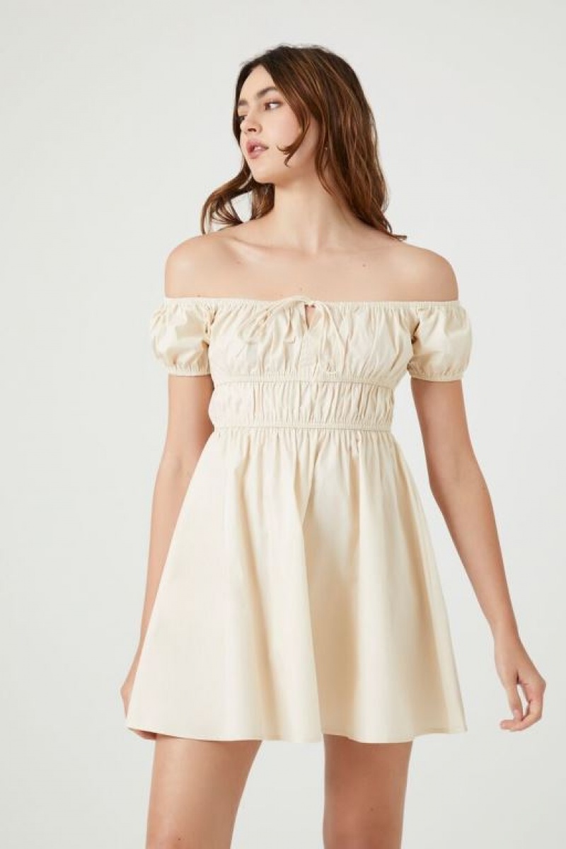 Vestido Forever 21 Off The Shoulder Mini Mujer Beige | eK0AfWucxwy