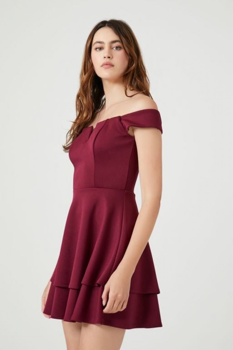 Vestido Forever 21 Off The Shoulder Mini Mujer Burdeos | aMTjjFYd7PW