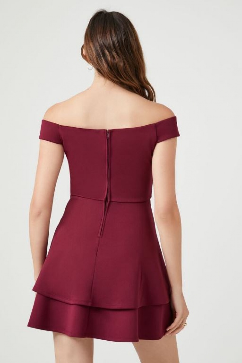 Vestido Forever 21 Off The Shoulder Mini Mujer Burdeos | aMTjjFYd7PW